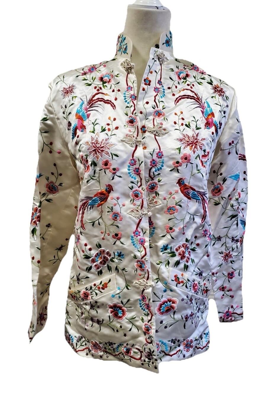 Vintage 1960s Plum Blossoms Silk Jacket